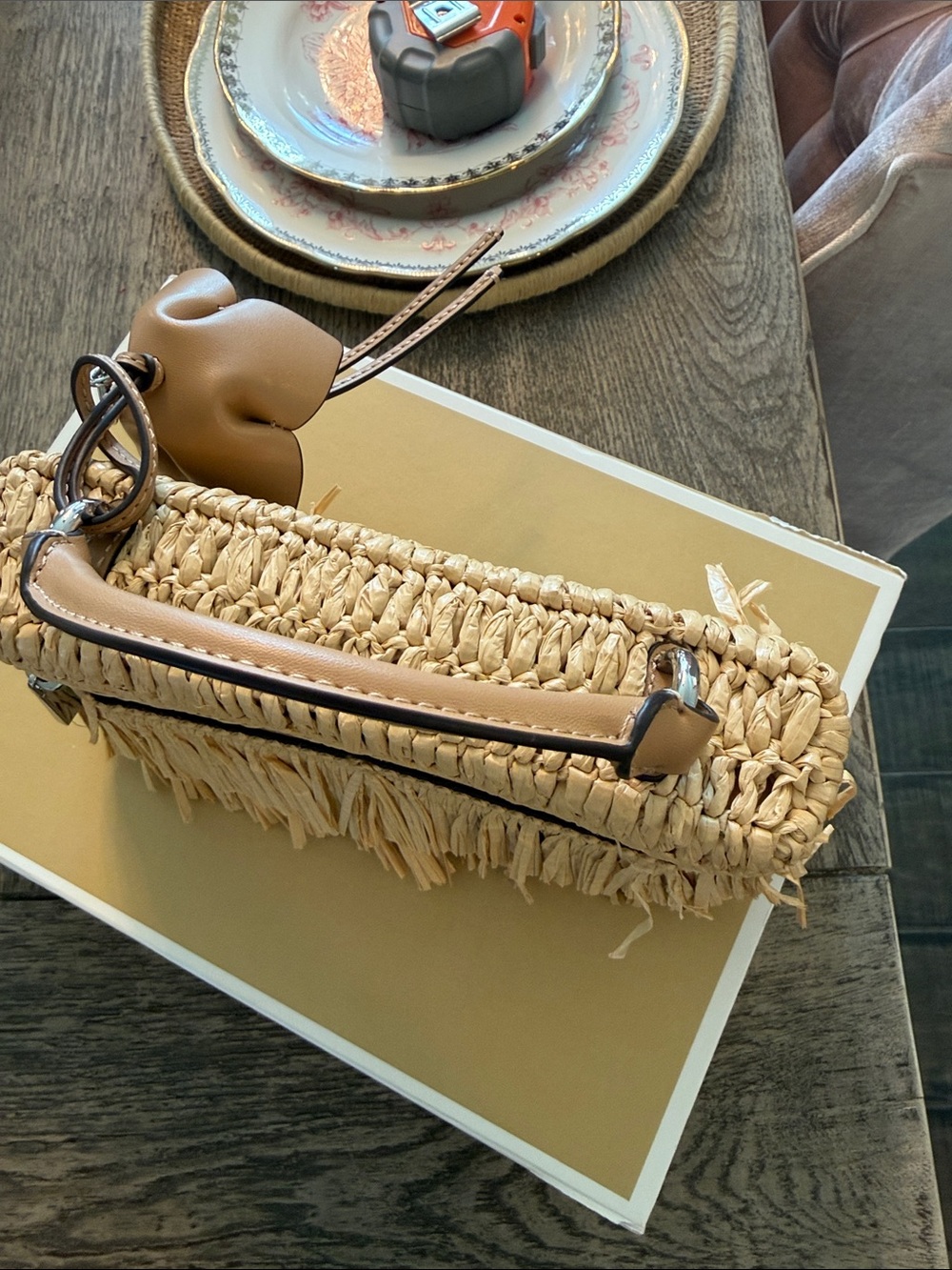 Michael Kors Natural Raffia Fringe Top-Handle Bag Jana cross body bag - Picture 8 of 13